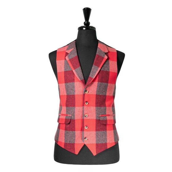 Chiragh Apparel Other - Mens Plaid Check Vest 42R Red Gray Wool Waistcoat Large Formal Wedding Party